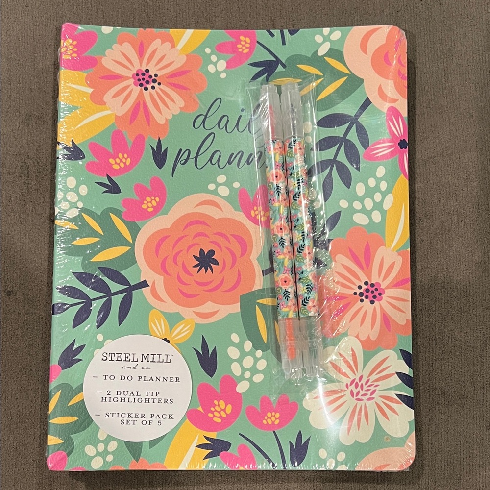 Steel Mill and Co. Floral To Do Planner with Highlighters and Sticker Pack